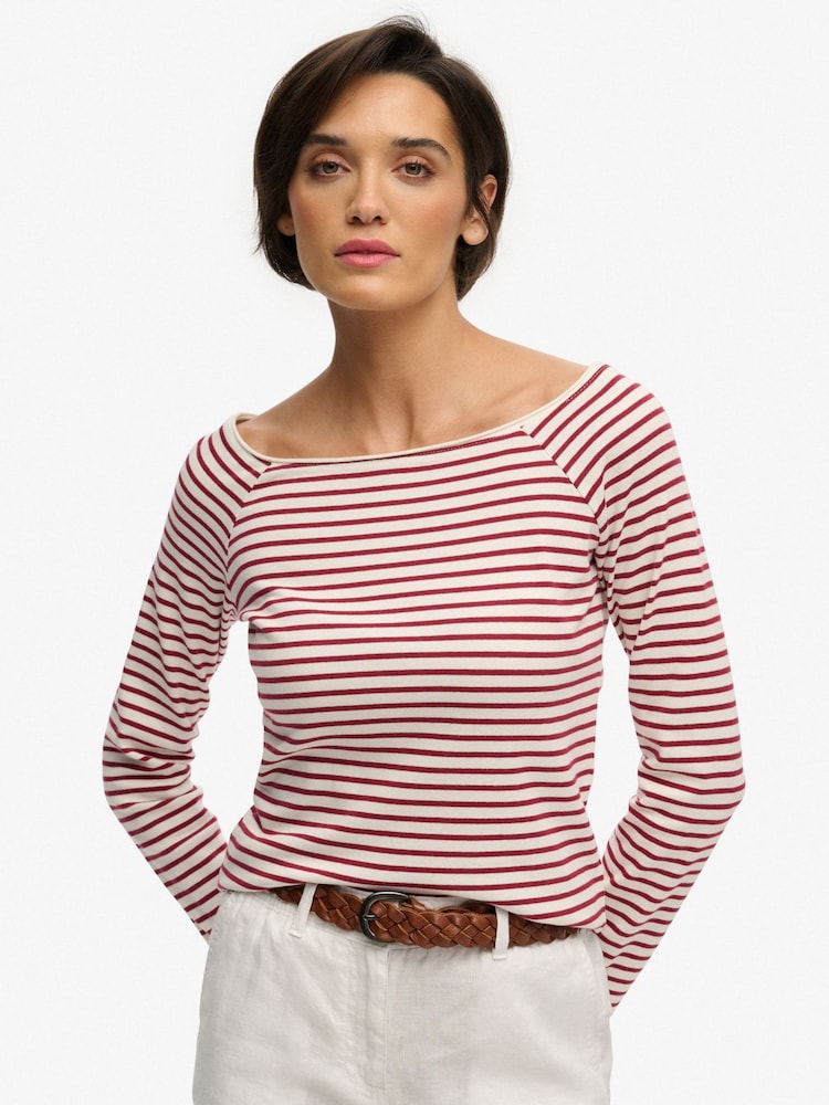 SUPERDRY Red Bardot Off Shoulder Top - Image 5 of 5 SUPERDRY Red Bardot Off Shoulder Top - Image 5 of 5