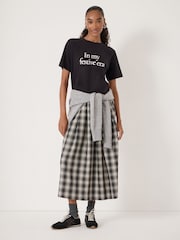 Hush Brown Ivy Check Pleat Release Midi Skirt - Image 1 of 5
