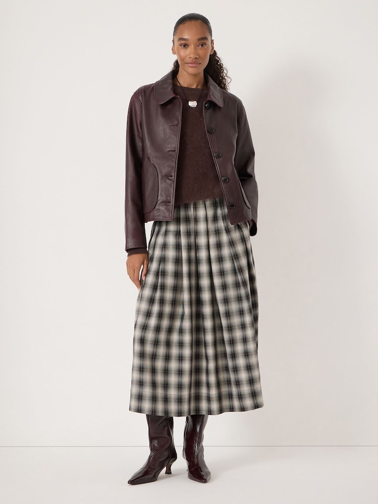 Hush Brown Ivy Check Pleat Release Midi Skirt - Image 2 of 5
