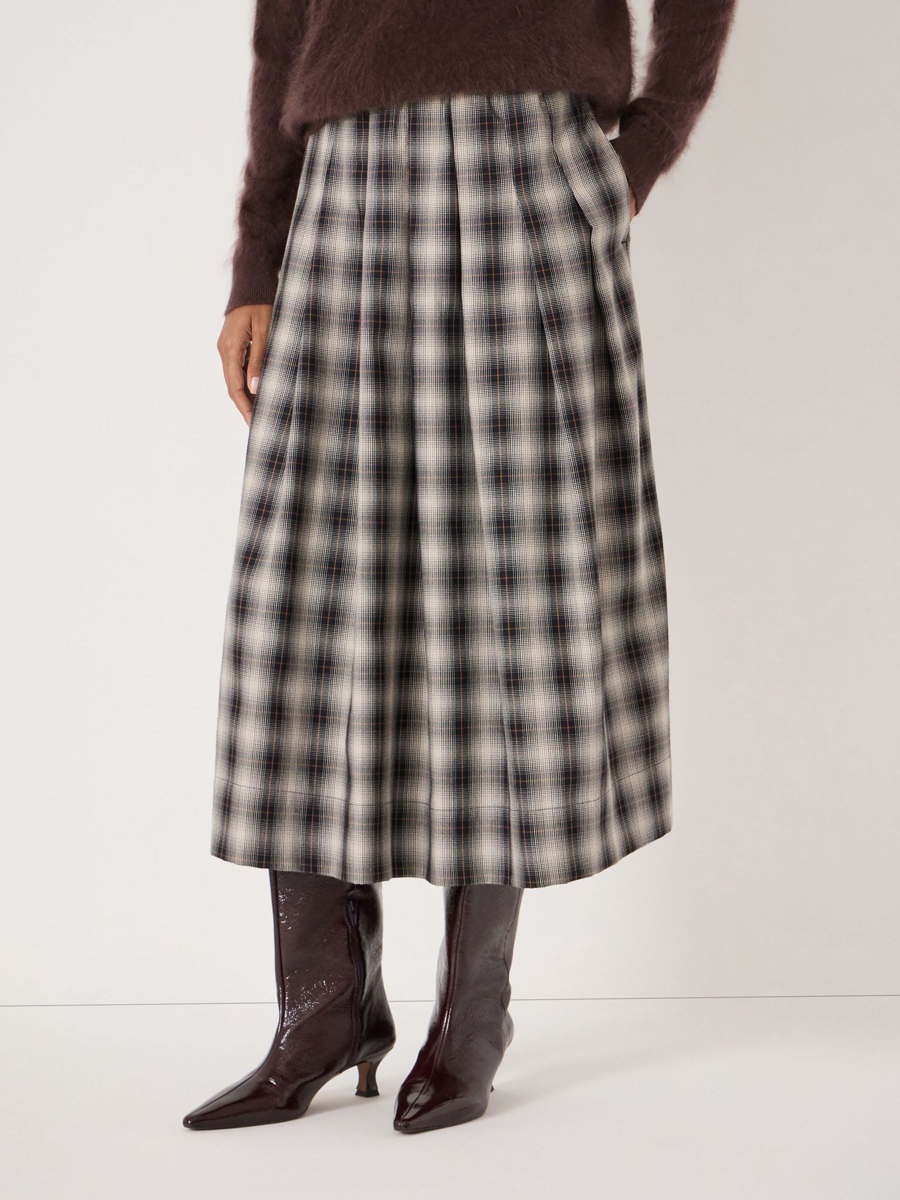 Buy Hush Brown Check Pleat Ivy Pleated Midi Skirt from the Next UK