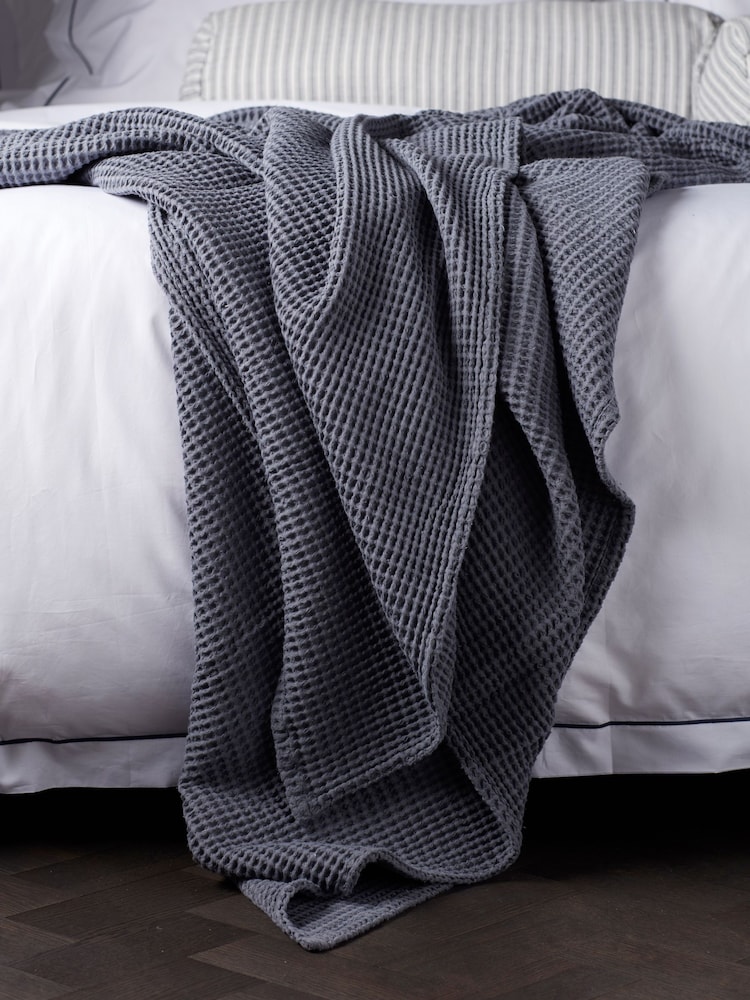 Secret Linen Store French Blue Big Waffle 100% Cotton Throw - Image 1 of 3