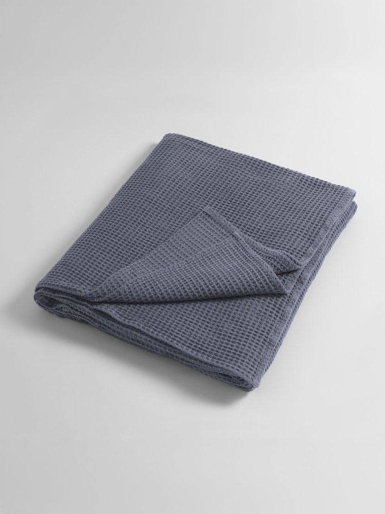 Secret Linen Store French Blue Big Waffle 100% Cotton Throw - Image 3 of 3