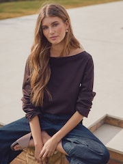 Chocolate Brown Long Sleeve N. Premium Crew Neck SUPIMA® T-Shirt - Image 1 of 5