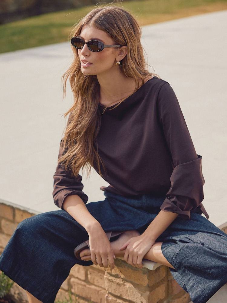 Chocolate Brown Long Sleeve N. Premium Crew Neck SUPIMA® T-Shirt - Image 2 of 5