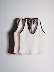 The Set 3 Pack Tie Neck Comtrast Halter Tops Pink/Brown/ecru - Image 2 of 13