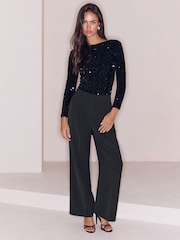 Lipsy Black Sequin Long Sleeved Bodysuit - Image 5 of 9
