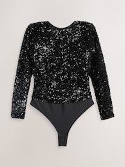 Lipsy Black Sequin Long Sleeved Bodysuit - Image 7 of 9