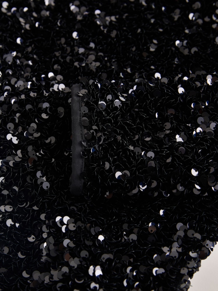 Lipsy Black Sequin Long Sleeved Bodysuit - Image 9 of 9 Lipsy Black Sequin Long Sleeved Bodysuit - Image 9 of 9