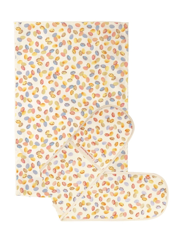 Emma Bridgewater Yellow Mini Eggs Double Oven Glove & Tea Towel Set - Image 1 of 3 Emma Bridgewater Yellow Mini Eggs Double Oven Glove & Tea Towel Set - Image 1 of 3