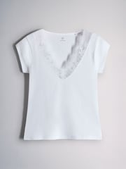 4 Pack Lace Trim Cap Sleeve V-Neck Ribbed Tops Dark Navy/Burgundy/Pink/White - Image 2 of 7