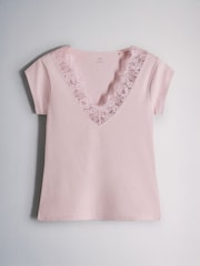4 Pack Lace Trim Cap Sleeve V-Neck Ribbed Tops Dark Navy/Burgundy/Pink/White - Image 5 of 7