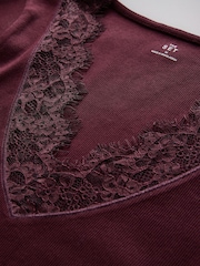 4 Pack Lace Trim Cap Sleeve V-Neck Ribbed Tops Dark Navy/Burgundy/Pink/White - Image 6 of 7