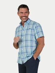 Raging Bull Blue Short Sleeve Pacific Check Linen Look Shirt - Image 1 of 4