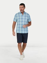 Raging Bull Blue Short Sleeve Pacific Check Linen Look Shirt - Image 2 of 4