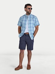Raging Bull Blue Short Sleeve Pacific Check Linen Look Shirt - Image 3 of 4