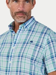 Raging Bull Blue Short Sleeve Pacific Check Linen Look Shirt - Image 4 of 4