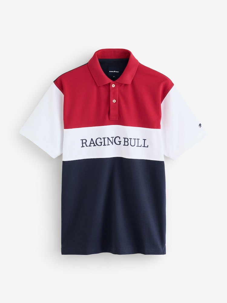 Raging Bull Blue 3 Colour Panel Pique Polo Shirt - Image 1 of 1