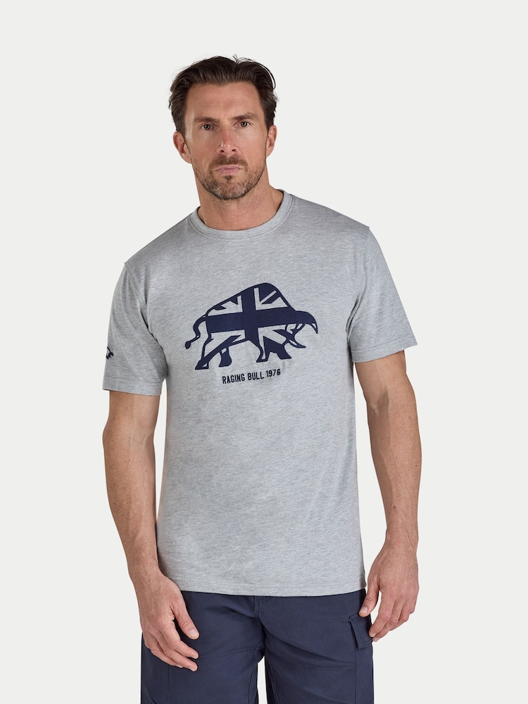 Raging Bull Grey Embroidered T-Shirt - Image 1 of 4 Raging Bull Grey Embroidered T-Shirt - Image 1 of 4