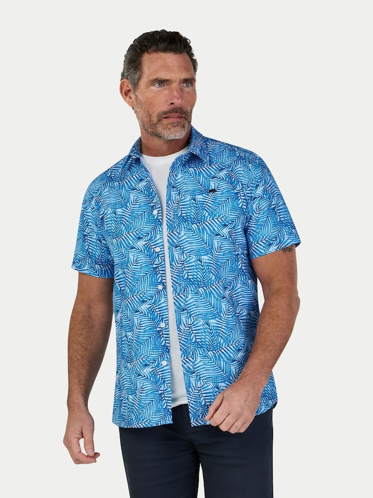 Raging Bull Blue Short Sleeve Bali Palm Linen Shirt - Image 1 of 4 Raging Bull Blue Short Sleeve Bali Palm Linen Shirt - Image 1 of 4