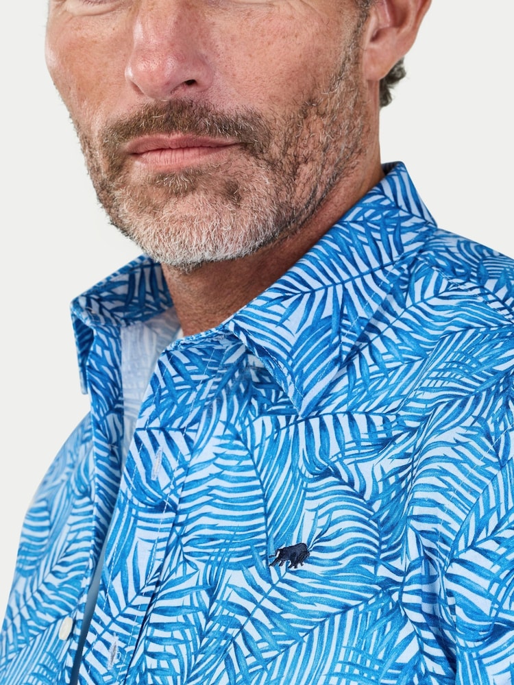 Raging Bull Blue Short Sleeve Bali Palm Linen Shirt - Image 4 of 4 Raging Bull Blue Short Sleeve Bali Palm Linen Shirt - Image 4 of 4