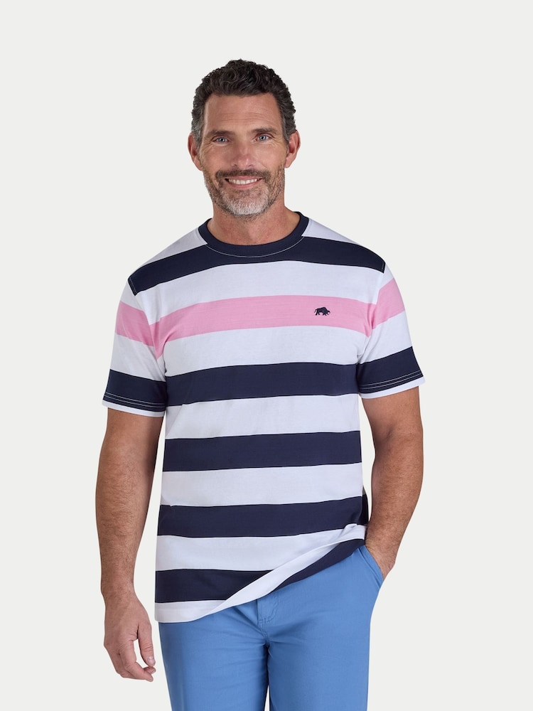 Raging Bull White Contrast Stripe T-Shirt - Image 1 of 4 Raging Bull White Contrast Stripe T-Shirt - Image 1 of 4