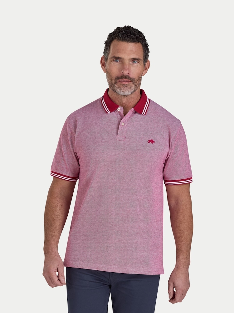 Raging Bull Tipped Collar Two Tone Pique Red Polo Shirt - Imaginea 1 din 4