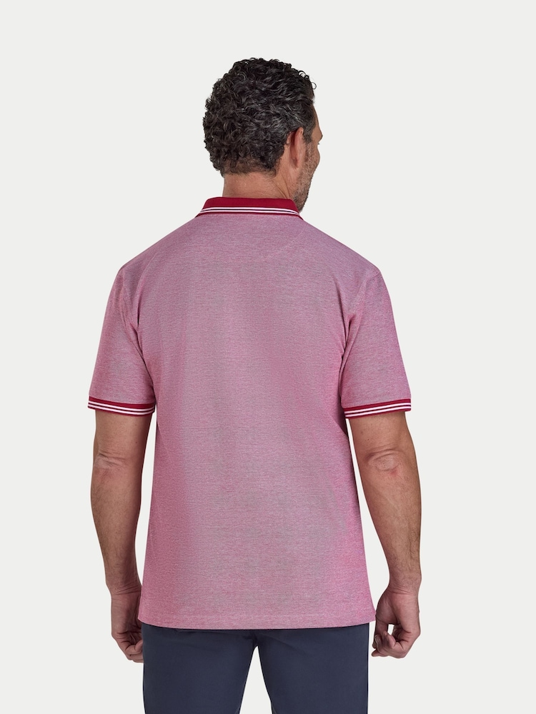 Raging Bull Tipped Collar Two Tone Pique Red Polo Shirt - Imaginea 2 din 4