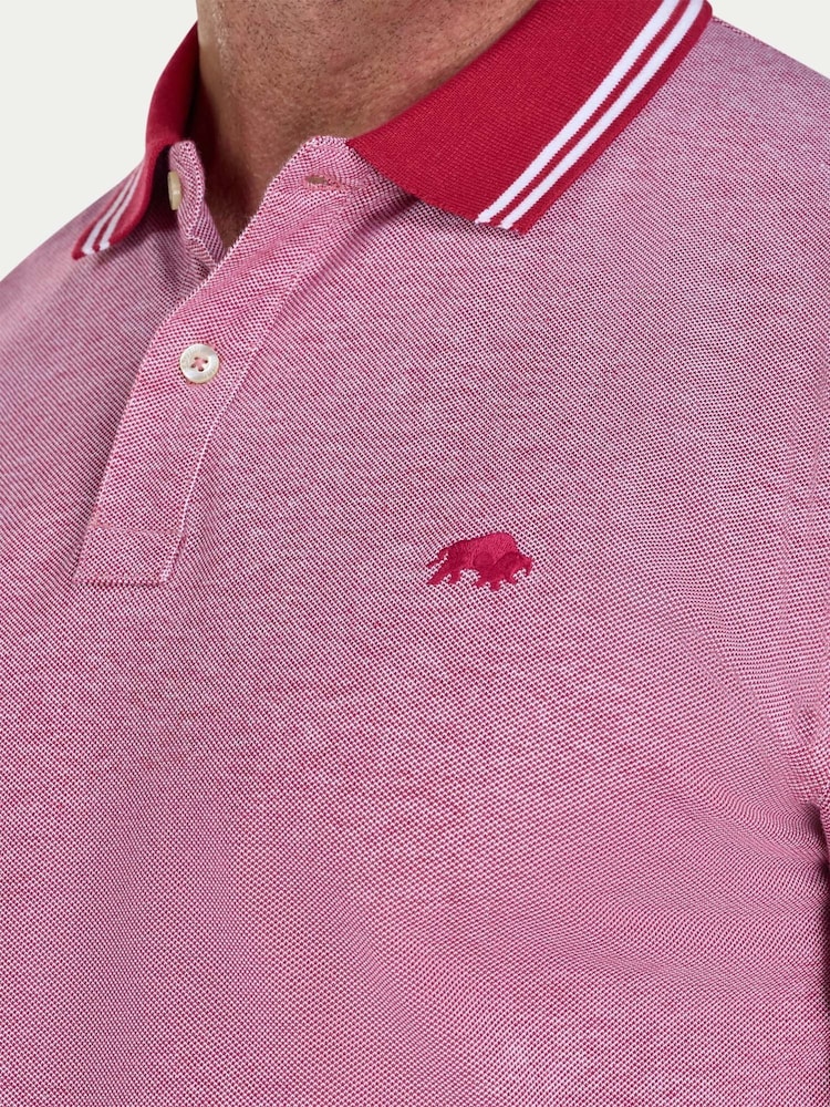 Raging Bull Tipped Collar Two Tone Pique Red Polo Shirt - Imaginea 4 din 4