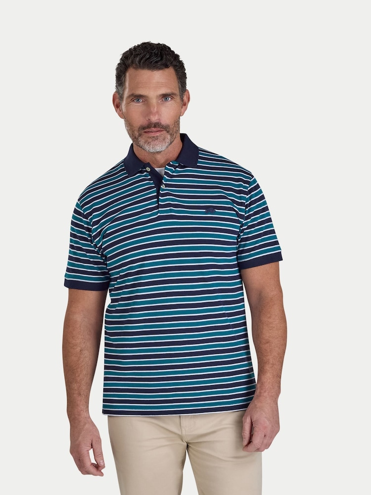 Raging Bull Triple Stripe Pique Blue Polo Shirt - Imaginea 1 din 5