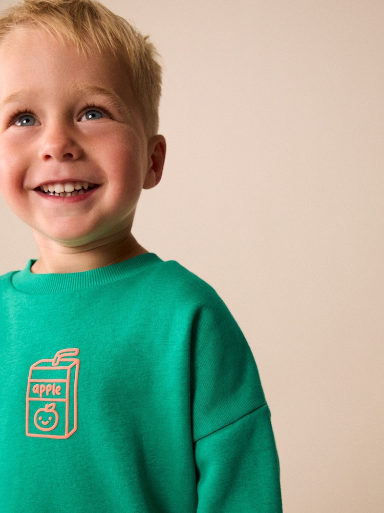 Green Juice Box Printed Crew Neck Sweat Top (3mths-7yrs) - Image 4 of 4