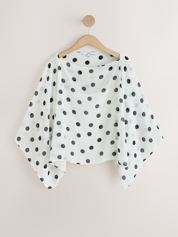 Ecru/Black Spot Sheer Layer Cape Sleeve Top with Cami - Image 1 of 3 Ecru/Black Spot Sheer Layer Cape Sleeve Top with Cami - Image 1 of 3