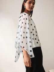 Ecru/Black Spot Sheer Layer Cape Sleeve Top with Cami - Image 4 of 7