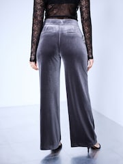 Серый - Бархатные брюки широкого кроя - Изображение 3 7