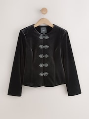 Черный - Velvet Knot Fastening Collarless Jacket - Изображение 6 8