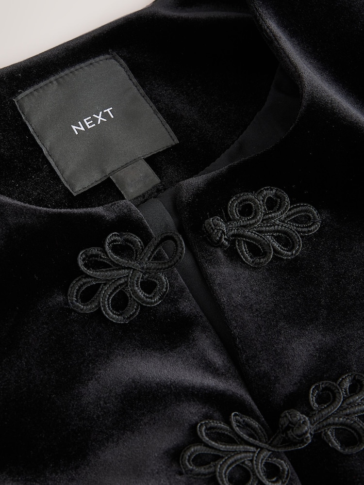 Черный - Velvet Knot Fastening Collarless Jacket - Изображение 8 8