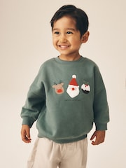 Sage Green Christmas Christmas Crew Neck Sweat Top (3mths-7yrs) - Image 1 of 8