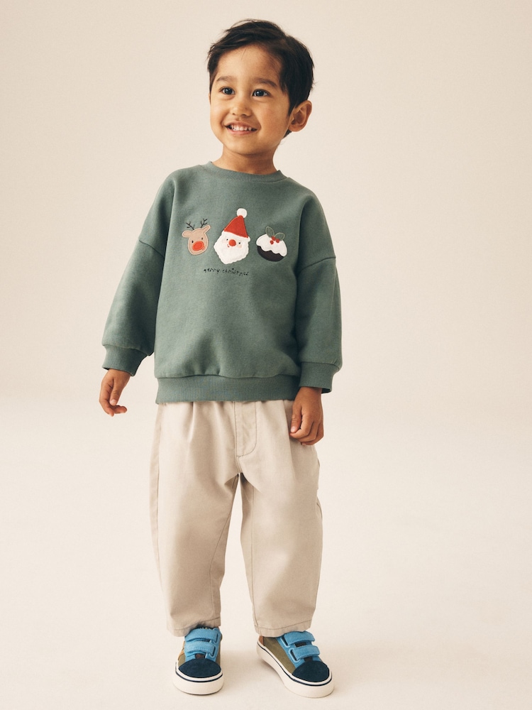 Sage Green Christmas Christmas Crew Neck Sweat Top (3mths-7yrs) - Image 2 of 8