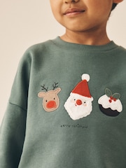 Sage Green Christmas Christmas Crew Neck Sweat Top (3mths-7yrs) - Image 4 of 8