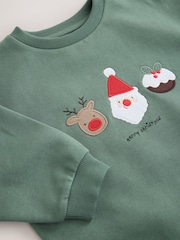 Sage Green Christmas Christmas Crew Neck Sweat Top (3mths-7yrs) - Image 5 of 8