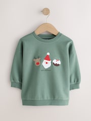 Sage Green Christmas Christmas Crew Neck Sweat Top (3mths-7yrs) - Image 7 of 8