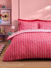 Eleanor Bowmer Red Geo Stripe 180 Thread Count Duvet Cover and Pillowcase Set - Image 3 of 6