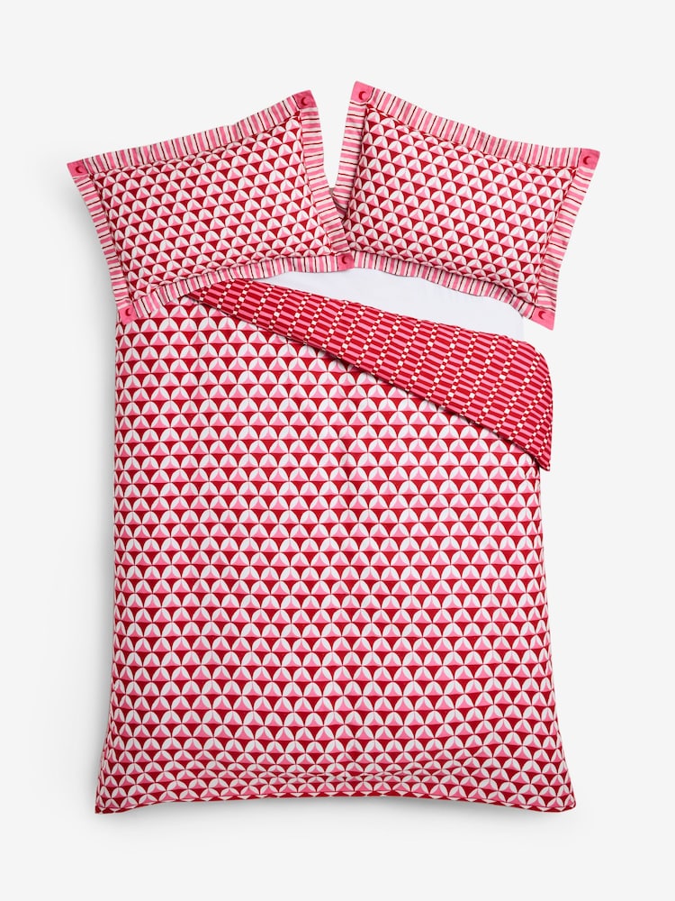 Eleanor Bowmer Red Geo Stripe 180 Thread Count Duvet Cover and Pillowcase Set - Image 6 of 6