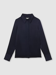 Reiss Navy Ameira Silk-Satin Concealed-Placket Shirt - Image 2 of 7