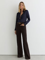 Reiss Navy Ameira Silk-Satin Concealed-Placket Shirt - Image 3 of 7