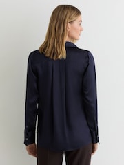 Reiss Navy Ameira Silk-Satin Concealed-Placket Shirt - Image 5 of 7