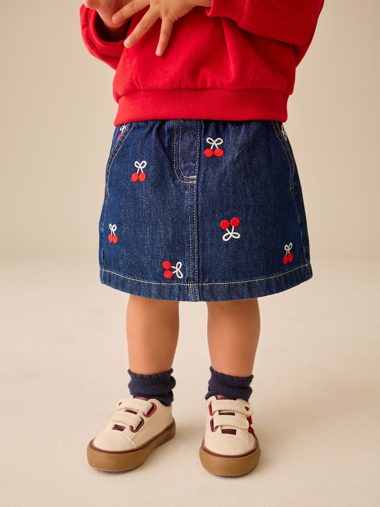 Denim Cherry Embroidery - Pull-On Skirt (3mths-7yrs) - 圖片 1，共 9