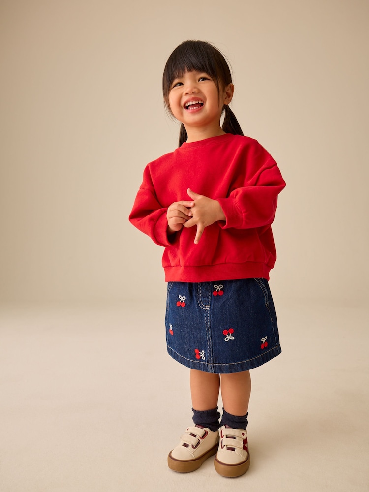 Denim Cherry Embroidery - Pull-On Skirt (3mths-7yrs) - 圖片 2，共 9