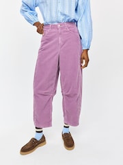 Oliver Bonas Purple Lilac Corduroy Cropped Barrel Leg Trousers - Image 1 of 7