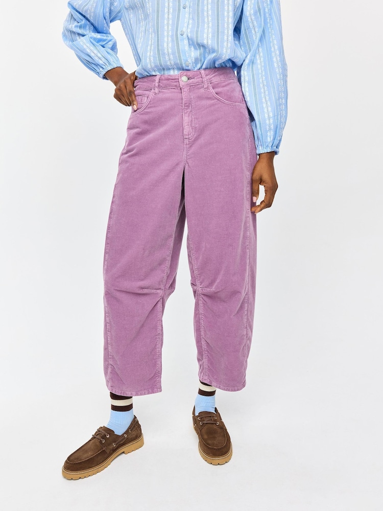 Oliver Bonas Purple Lilac Corduroy Cropped Barrel Leg Trousers - Image 1 of 7