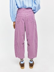 Oliver Bonas Purple Lilac Corduroy Cropped Barrel Leg Trousers - Image 2 of 7